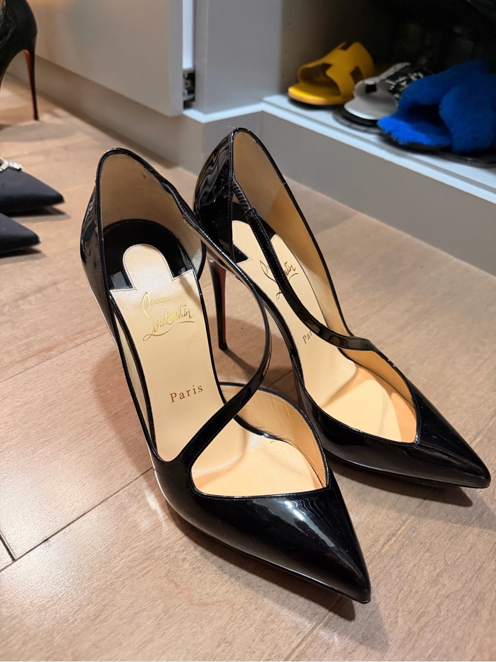 Christian Louboutin Black Patent Leather Pointed Cutout Pumps